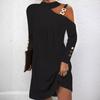 GMXIA Women's Fashion Long Sleeve O-Neck Solid Color Print Casual Dresses