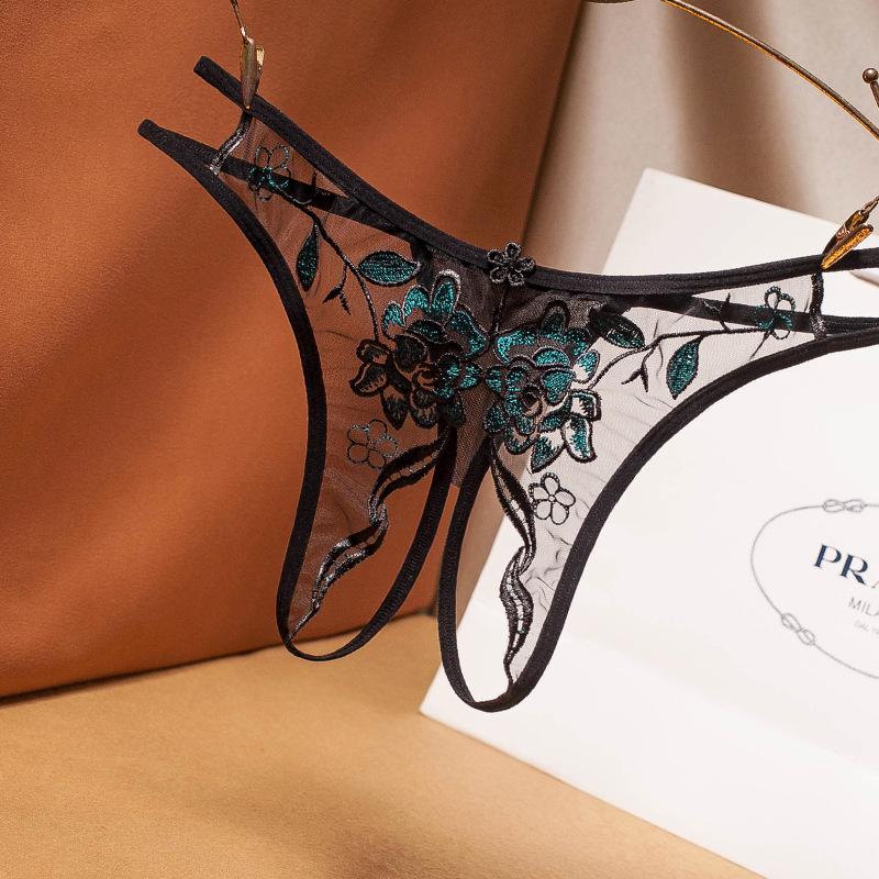 Трусики женские интересные открытые промежность французская вышивка сексуальные сетчатые полые свободные стринги с низкой талией прозрачные футболки 2238