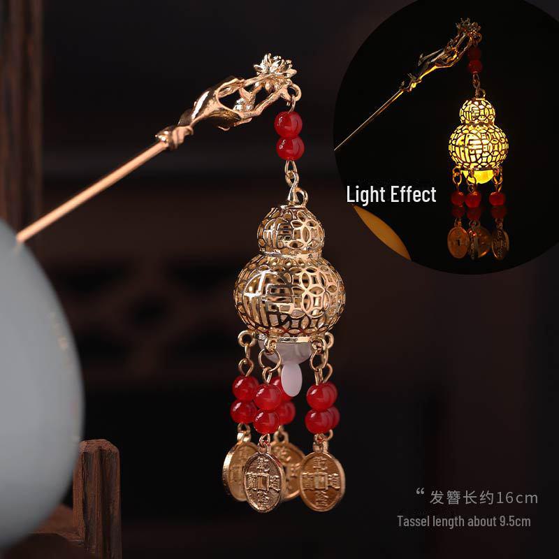 Заколка-фонарик со светящейся кисточкой для фестиваля середины осени — аксессуар для пучка в стиле дворца Западного озера