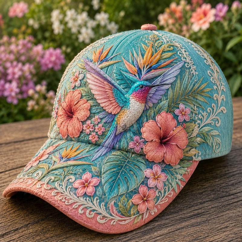 3D Printed Baseball Cap With Hummingbird Floral Retro Duckbill Hat Outdoor Sun Protection Unisex
