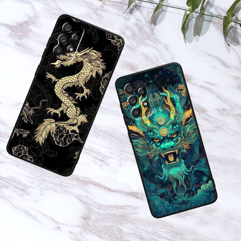 Чехол для телефона с дизайном аниме-дракона для Samsung A41 A35 A34 A33 A32 A25 A24 A23 A21s A06 A05 A04 A03 Note 10 20 Ultra 5G Черный