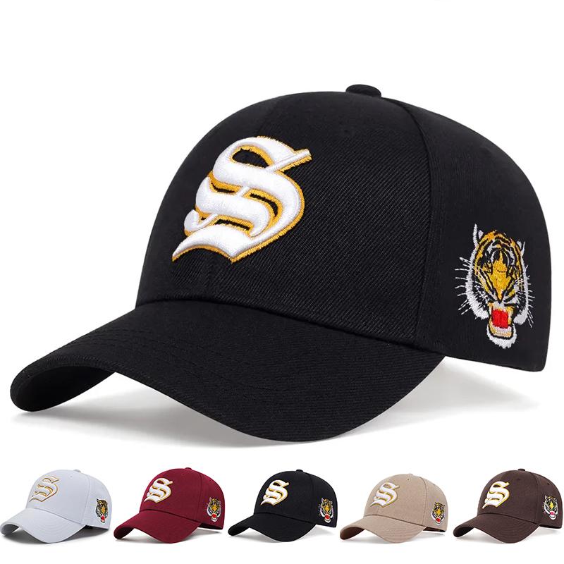 Бейсболки унисекс с вышитым тигром и буквой S на боку, весенние и осенние, регулируемые, повседневные, кепки для активного отдыха, кепка в стиле хип-хоп, солнцезащитная кепка
