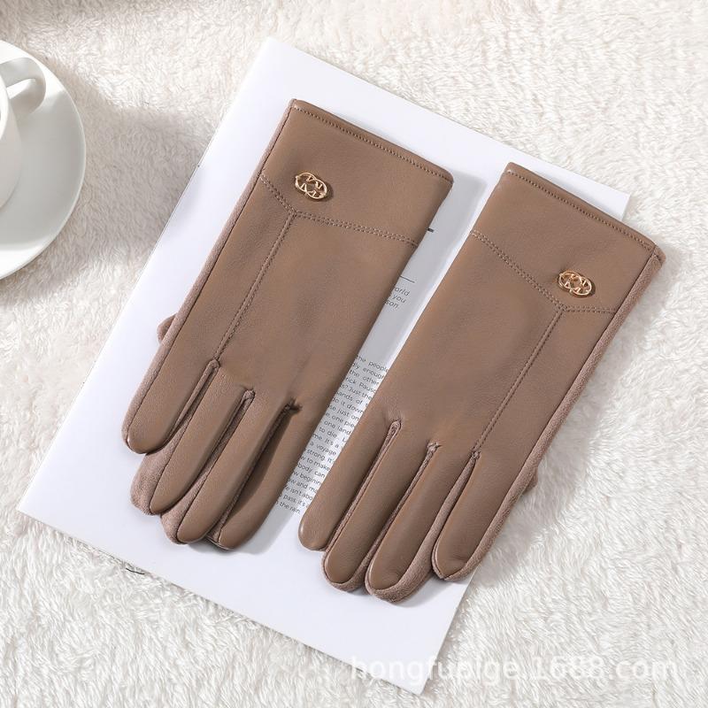 Теплые кожаные перчатки женские милые бархатные зимние утолщенные для улицы для верховой езды ветрозащитные и от холода для вождения сенсорные перчатки