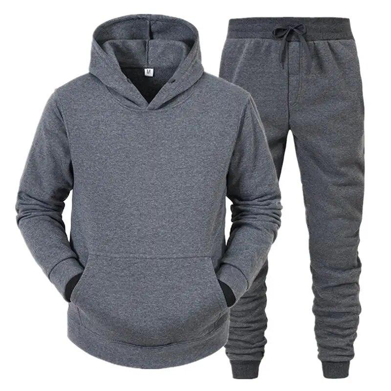Danmo Sport Suit Men Fashion Hoodie Pant Set Cotton Hooded Autumn Casual Solid Color Tracksuit Set