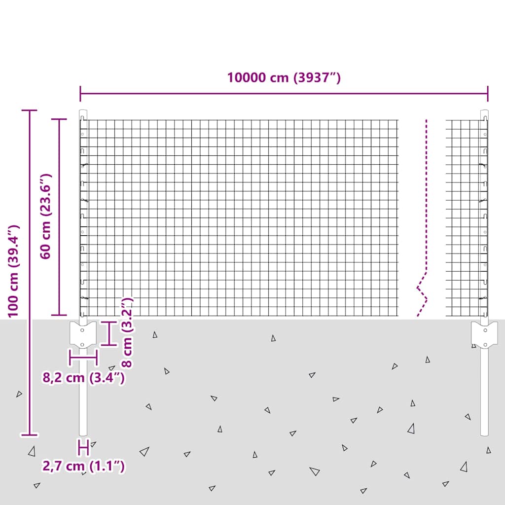 Welded Wire Fence with Posts 10 x 0.6 m (W x H)