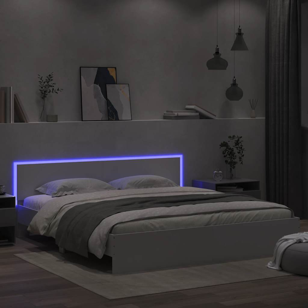 Bed Frame with Headboard and LED Lighting White 200x200 cm