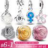 New S925 Silver Zircon Rose Pink Flower White Jasmine Charm Beads Fits Charms Original Bracelet As Jewelry Gifts