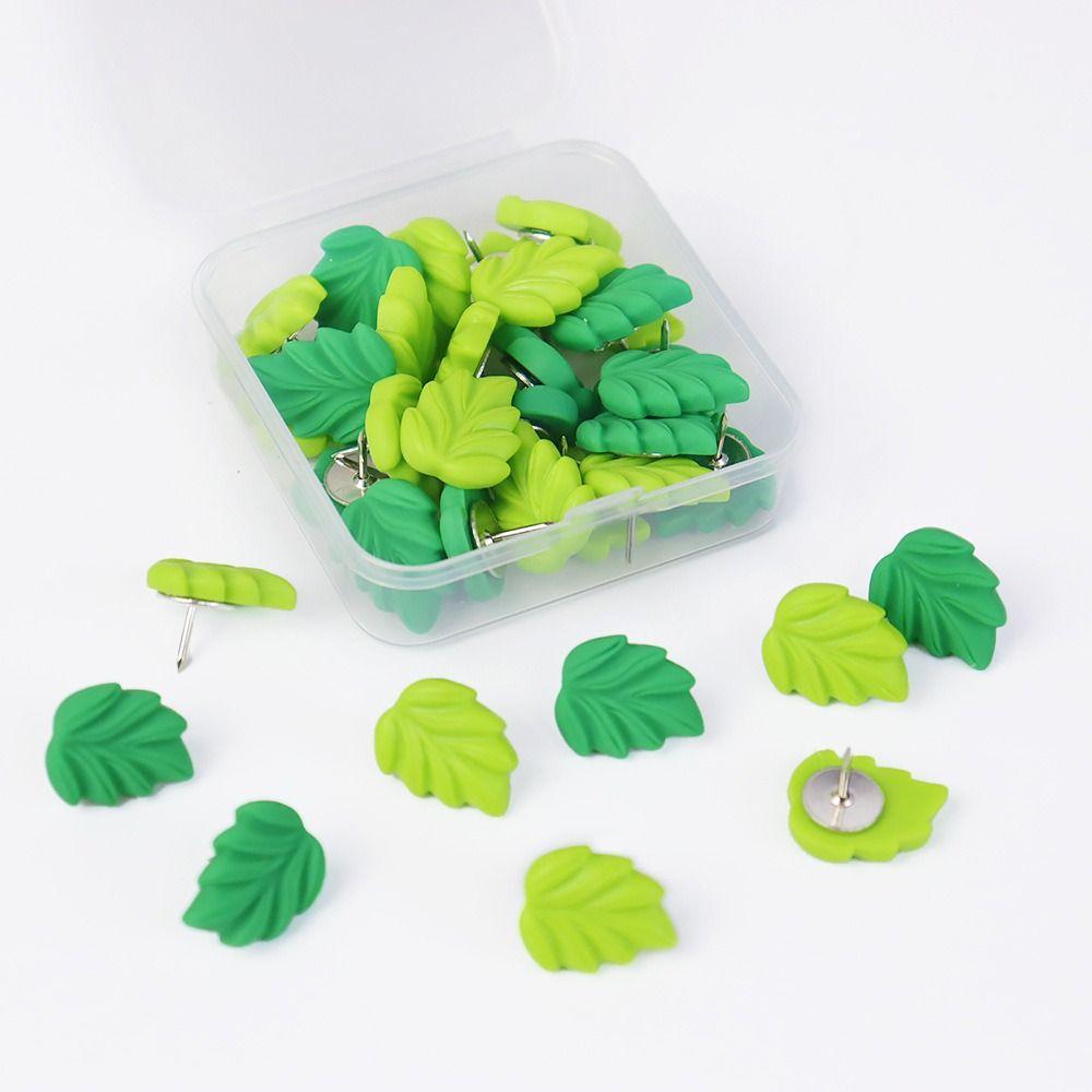 50pcs Plastic Colored Push Pins Green Leaves Shape Thumb Tacks PP Metal Push Pins  School Stationery