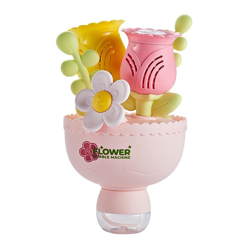 Electric Flower Bouquet Bubble Machine With Light For Girls Kids Gift