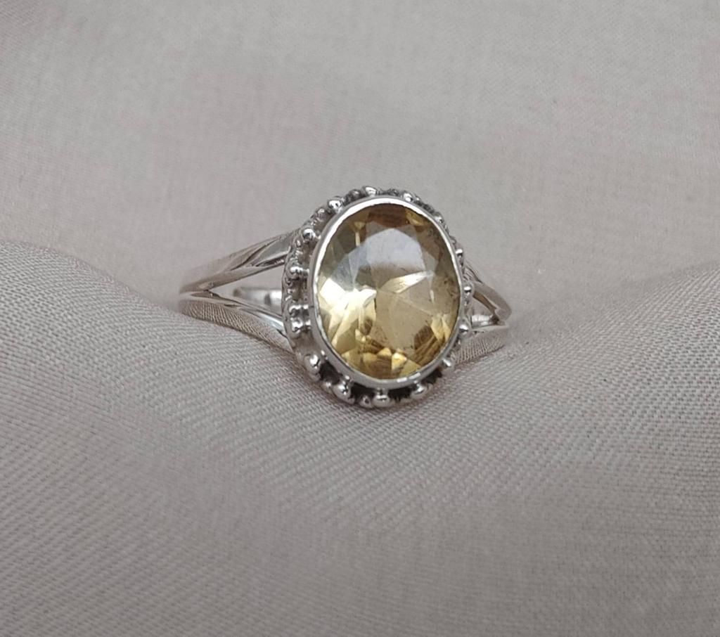 Citrine 925 Sterling Silver Ring: Handmade Faceted Gemstone, Positive Energy