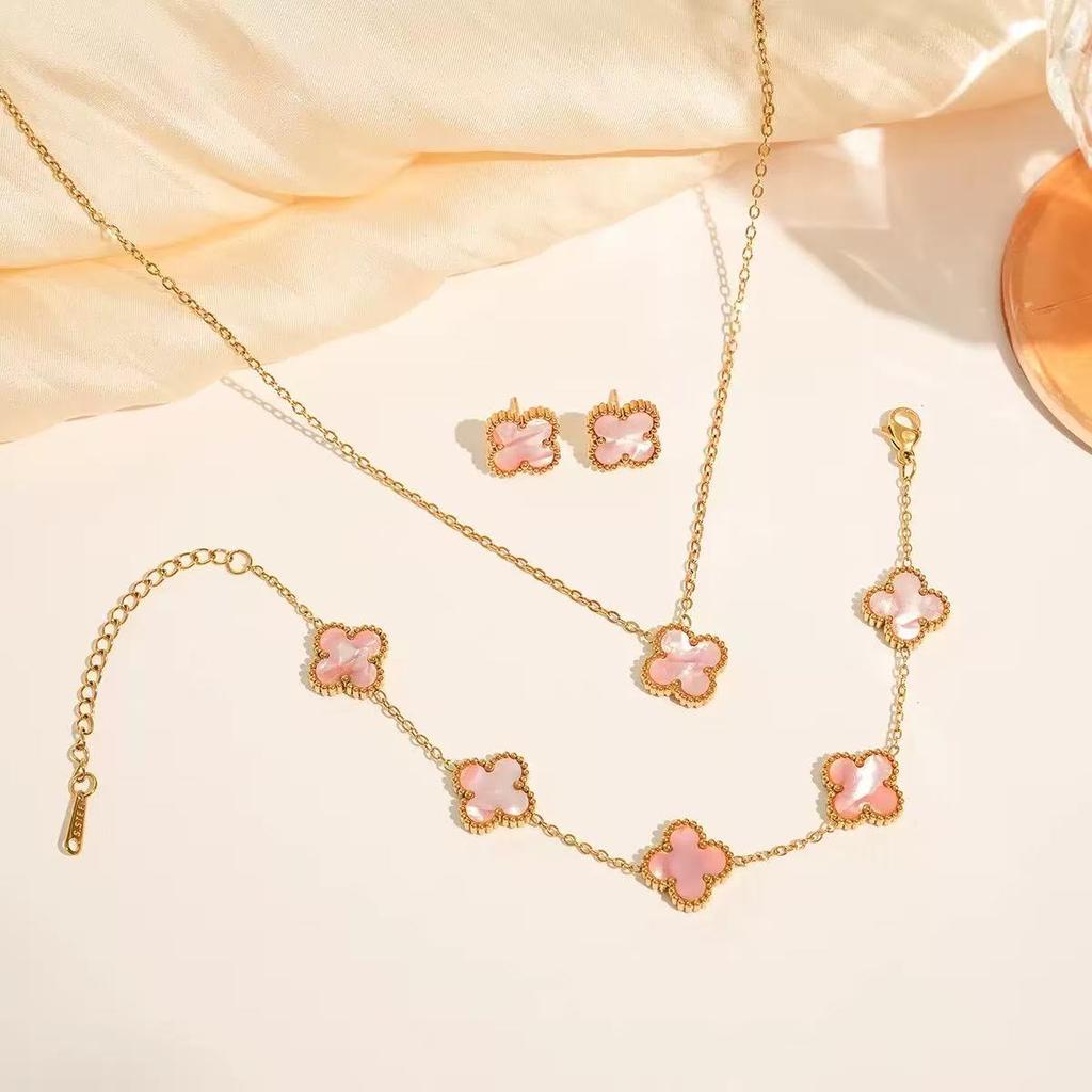 3 модных украшения из титановой стали: ожерелье-клевер, браслет, серьги, роскошный подарок на День святого Валентина, День матери