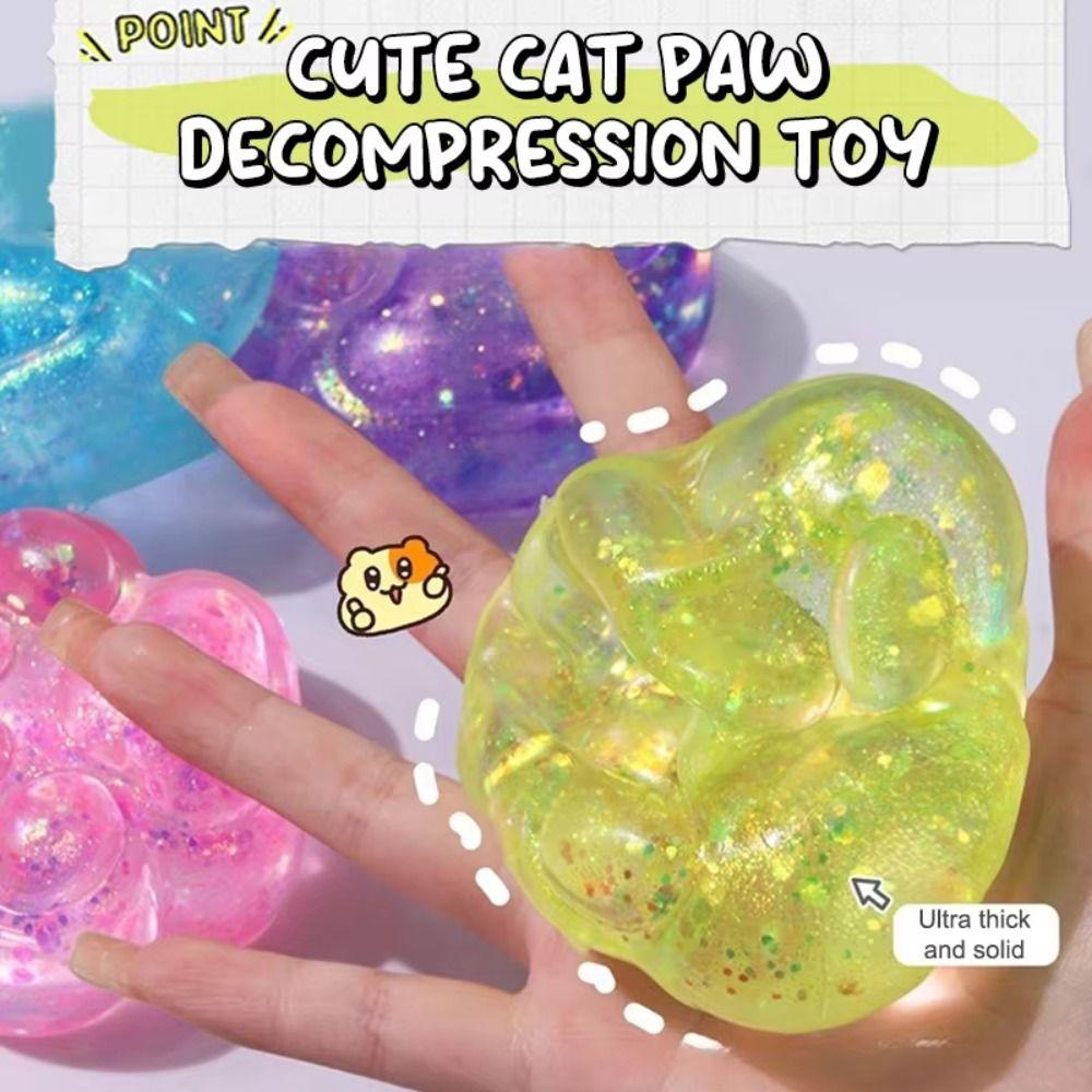 Silicone Cat Paw Squeeze Toy Sequin Cat Cat Paw Pinch Toy Novelty Cartoon Fidget Toy Children