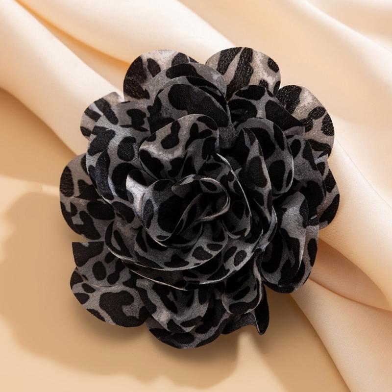 Леопардовый принт Цветок Утконос Клипса Брошь Преувеличенный цветочный корсаж Универсальный модный аксессуар для женщин