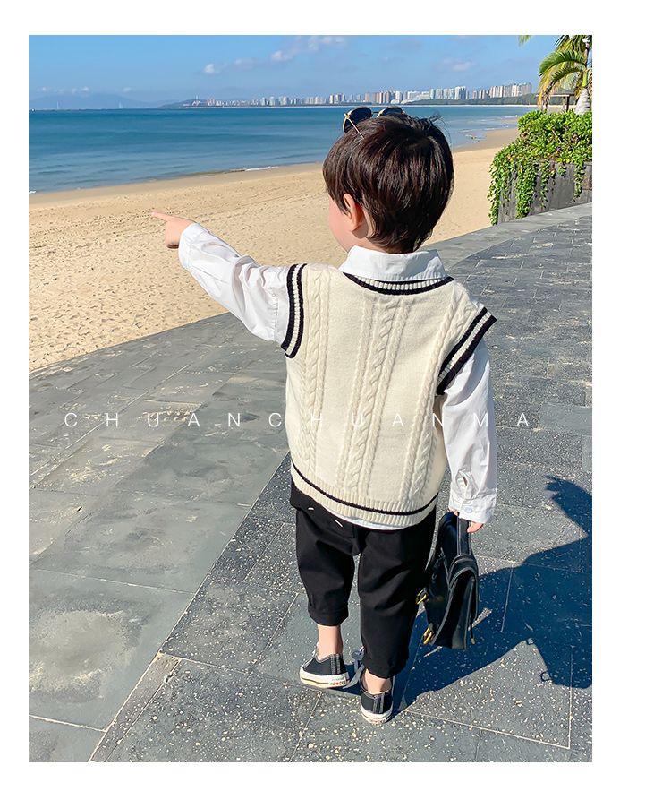 Детский жилет-свитер в студенческом стиле - вязаный жилет на весну и осень для мальчиков и девочек