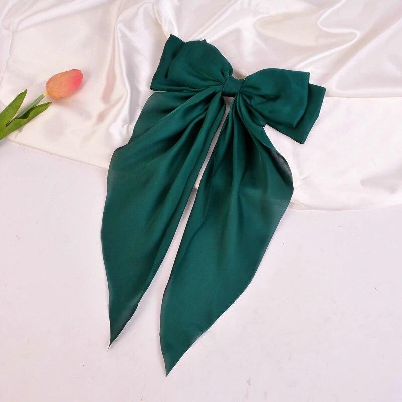 Корейская однотонная атласная заколка для волос, элегантная заколка для волос с бантом и лентой для девочек, модный простой головной убор с зажимами, аксессуары для волос