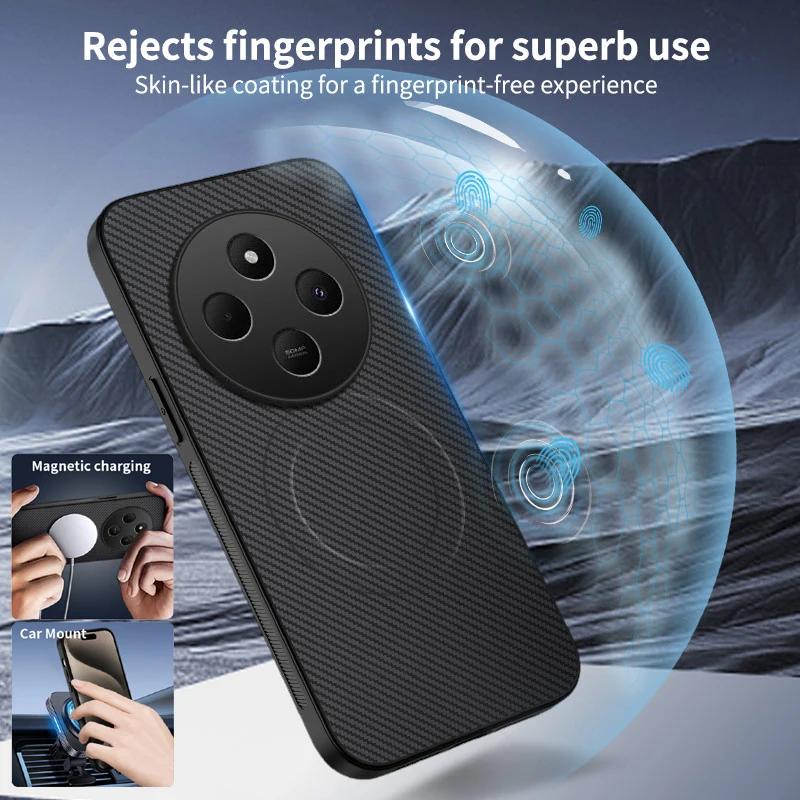 Carbon Fiber Wireless Charging Magnetic Cases For Poco M7 M6 4G M6 Plus 5G Lens Protection Silicone Soft Bumper Cover Phone Case