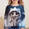 Cartoon Cat Tshirt For Girls Wholesales 13 To 14 Years Kids Clothes Full Sleeve Tees Autumn Children Tops Animals 3d T-Shirts
