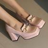 Q/Women's High Heel Single Shoes Spring/Summer New Solid Color Waterproof Platform Thick Heel Large Four Seasons Shoes