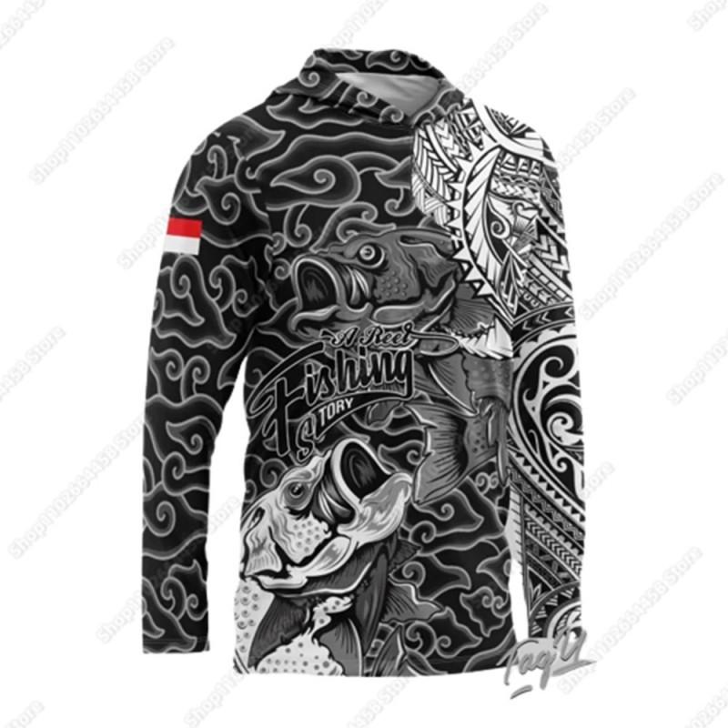 Mens Quick-Dry Long Sleeve Hooded Fishing Shirt UV Protection Outdoor Sportswear Spring Summer