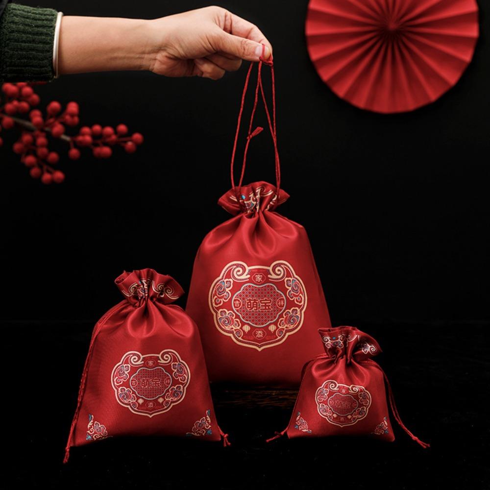 10pcs Embossed Flowers Wedding Candy Bag Chinese Style Handbag Bag Drawstring Bag  Female/Girls