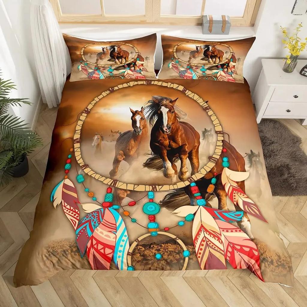 Доминирующий Галопирующий Конь Принт Комплект Пододеяльника 3D Роскошный Постельный Комплект с Наволочкой Покрывала для Спальни Размер Квин
