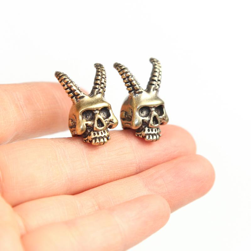 Козий рог Череп Голова Латунные Бусины для Ножа EDC На открытом воздухе DIY Аксессуары Паракорд Плетеный Темляк Подвески Ювелирные изделия Панк Браслеты Шармы