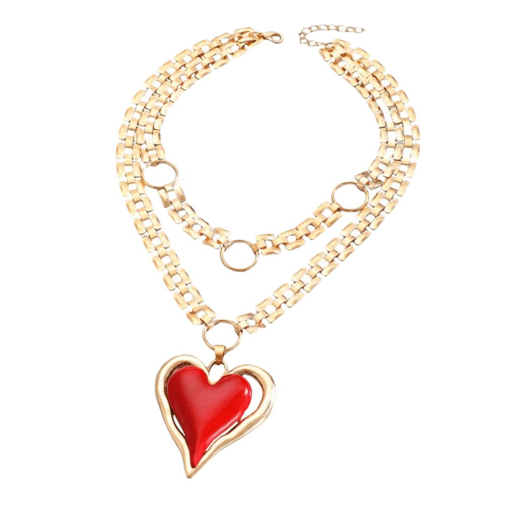 Chunky Chain Statement Necklace Gold Color Heart Pendant Necklace Earrings Jewelry Set Casual Wear