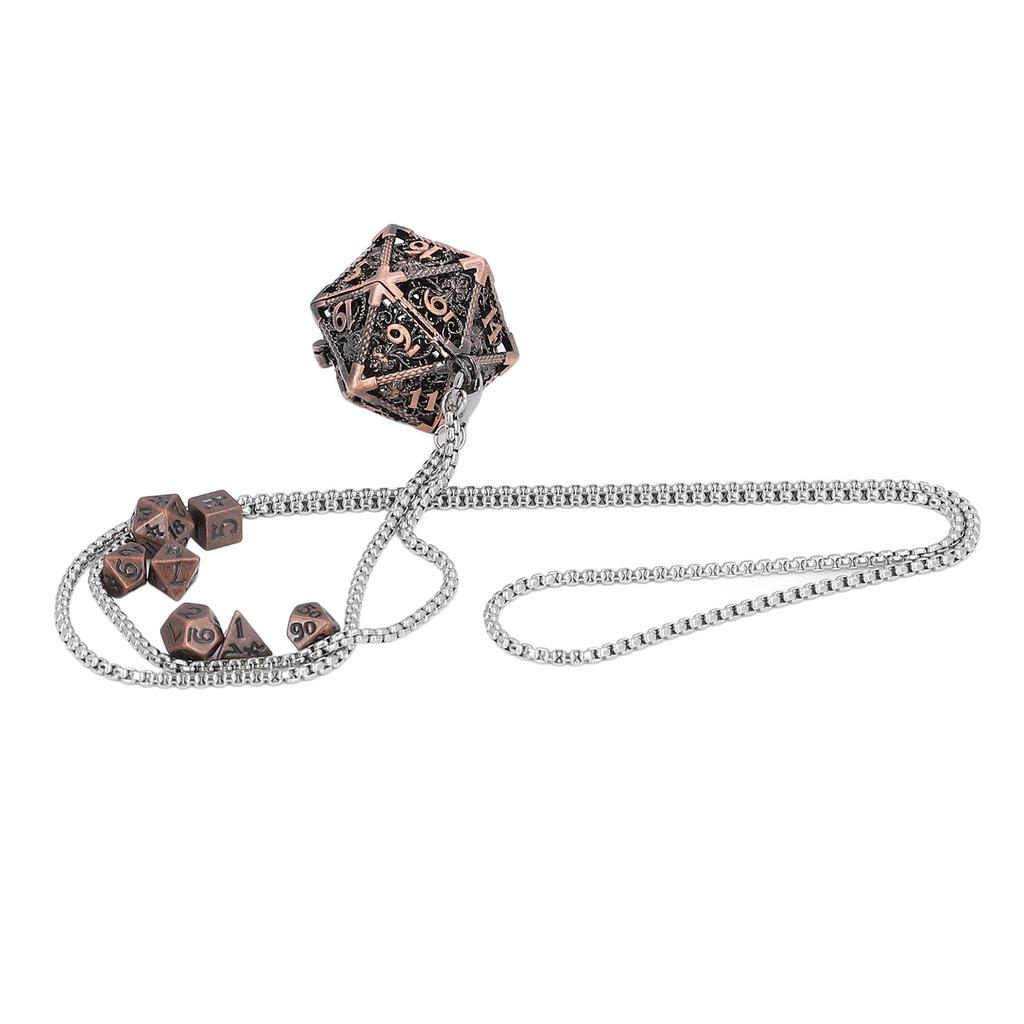 Mini Dice Set Necklace Antique Tiny Small Metal Hollow Polyhedral Portable Toy with Storage Box