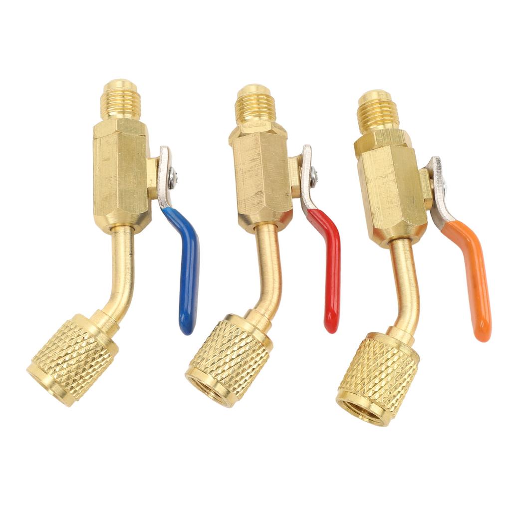 Air Conditioning Refrigerant Angled Compact Ball Valve Brass for R134A R410A R22 and R12 Charging Hoses Or Manifold