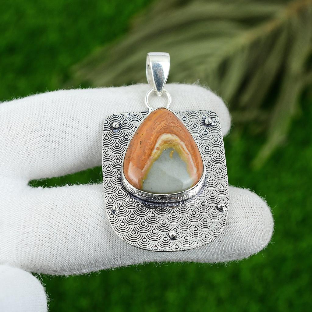 Натуральный Малигано Яшма Драгоценный камень Подвеска 925 Стерлинговое серебро Ювелирные изделия Для Девочек