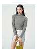 Women's Short Slim-Fit Gray Wool Turtleneck Sweater - Elegant Autumn/Winter Knitwear