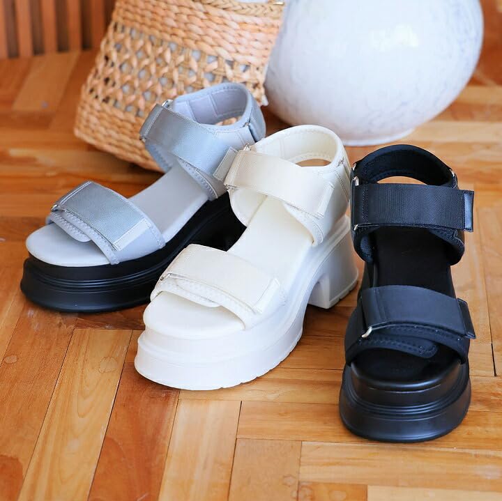 Босоножки на платформе на липучке на щиколотке Спортивные Спортивные M [Vivian] 9,5 см Женские, Сандалии, Сандалии, V57017SM, Слоновая кость, (23,0-23,5)