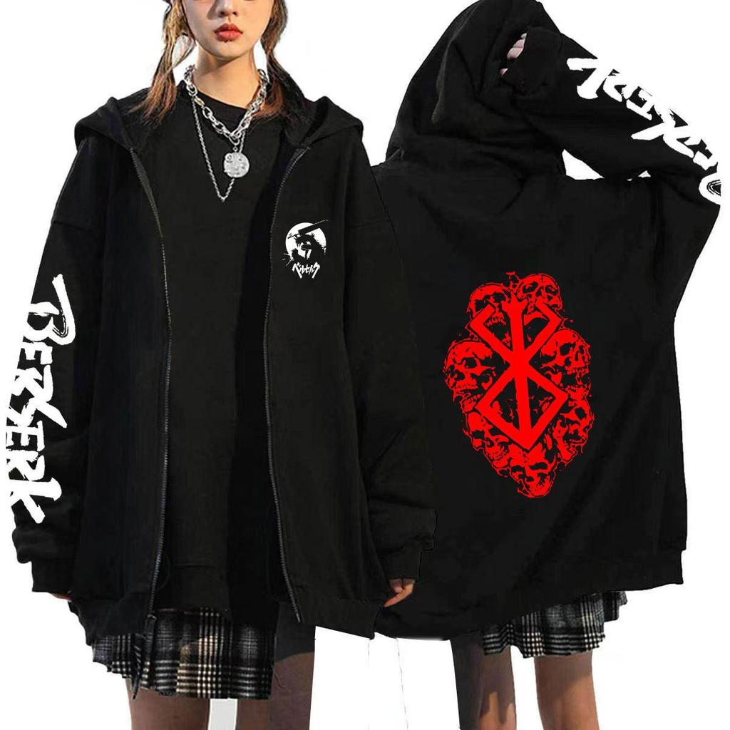 Берсерк Японское Аниме Толстовки с капюшоном на молнии Женские Мужские Худи Харадзюку Мультяшные Куртки Унисекс Пальто Топы Хип-хоп Худи Уличная одежда