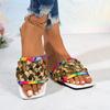 European and American Flat-bottomed Sequined Cool Slippers Women's 2025 Summer New Square Head Outer Wear Large Size 4344 One-word Slippers