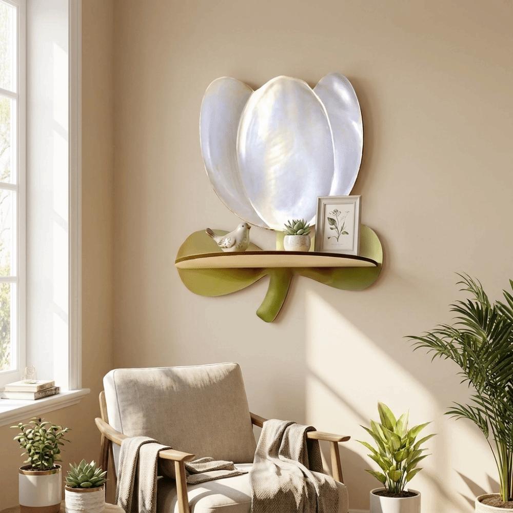 Flower Shape Floating Storage Rack Wooden Display Shelf Wall Mounted Shelves Cafe Shop