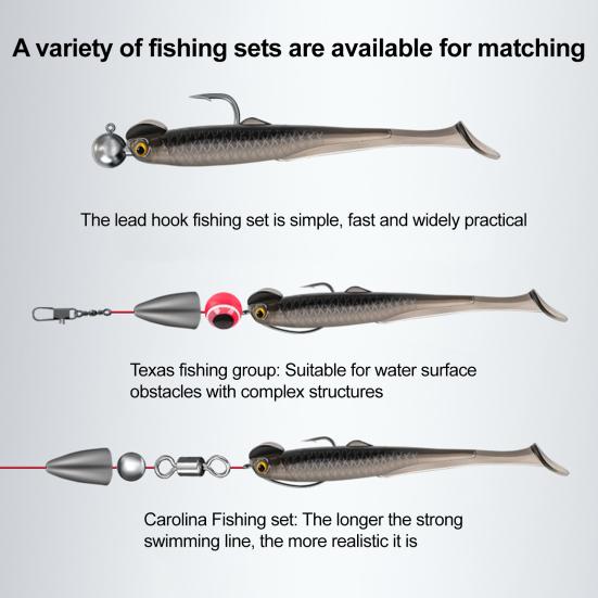 10 шт. Рыболовные приманки Мягкие приманки Реалистичный вид Естественная игра T-образный хвост Искусственные приманки Свимбейты Рыболовные снасти