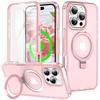 For iPhone 16 Pro Case Frosted TPU+PC Phone Cover with Magnetic Kickstand PET Screen Protector Compatible with MagSafe