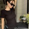 Women Short Sleeve T-shirt Regular Shoulders Sexy Backless Design Summer New Slim Small Batch Crop Top