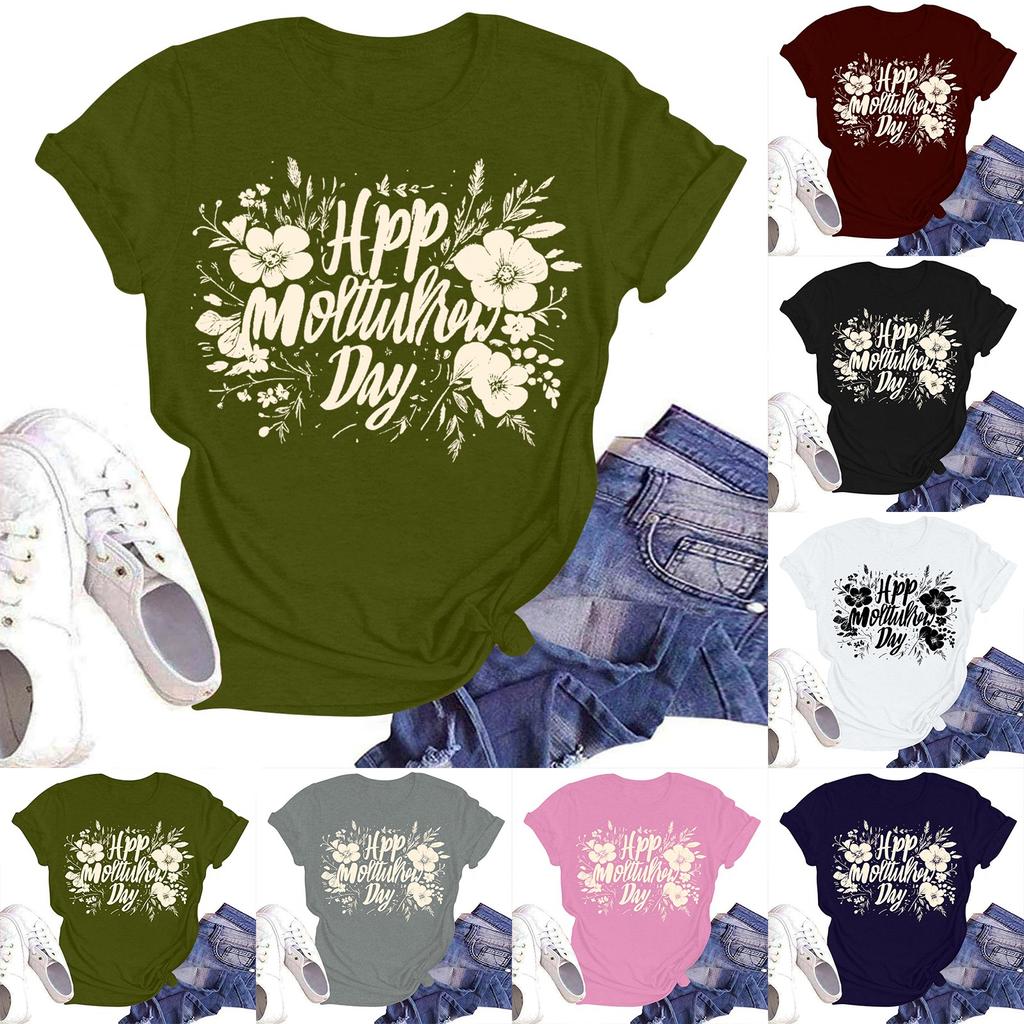 Women's Casual Fashion Street Slim Short Sleeve Mother's Day Printed T-Shirt Top