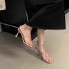 2025 Summer New Naked Pink High Heels Women's Word with Square Head Stiletto Sandals Women's Open Toes