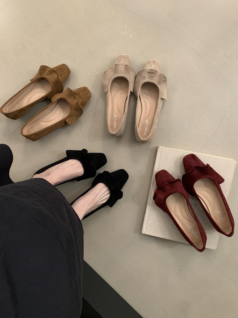 Ladyshoes 2025 New Korean Version of Spring and Autumn Versatile Square Head Soft-soled Flat Shoes Women's Suede Shallow Mouth One-pedal Single Shoes