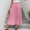 Women's Half Length Skirt With Front Button, Summer Casual Elastic Waist, Pocket A-line Half Length Skirt