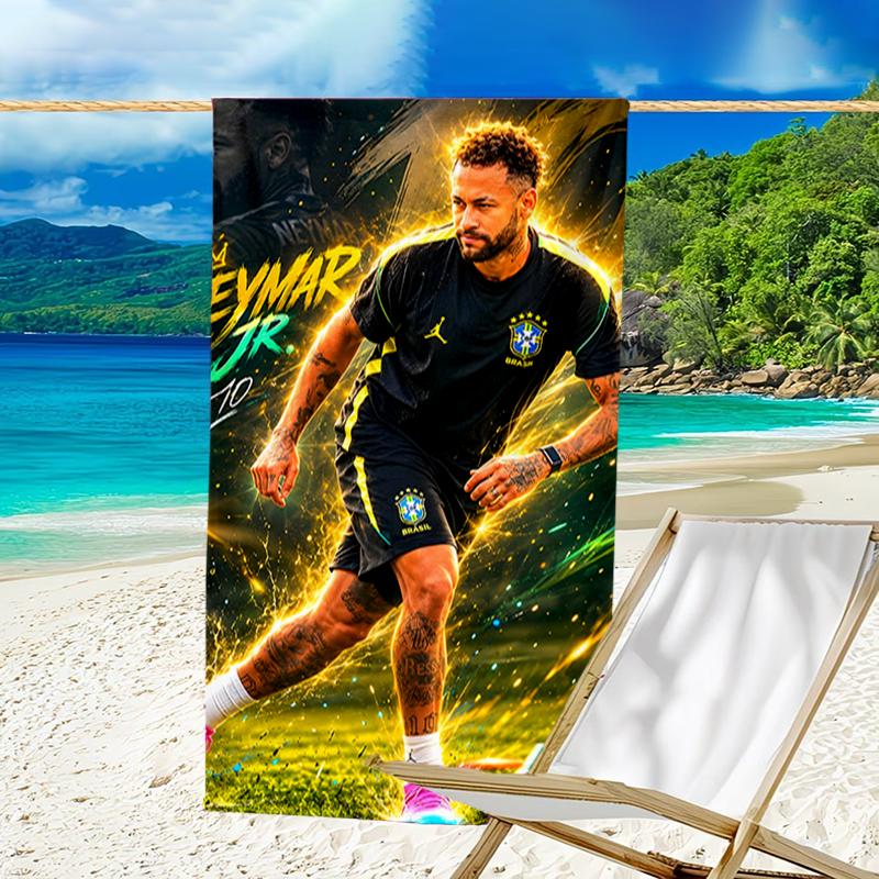 1pc Neymar17 Beach Towel, Beach and Seaside Swimming Pool Equipment, Fashion Pattern, Rectangular, Travel Essentials