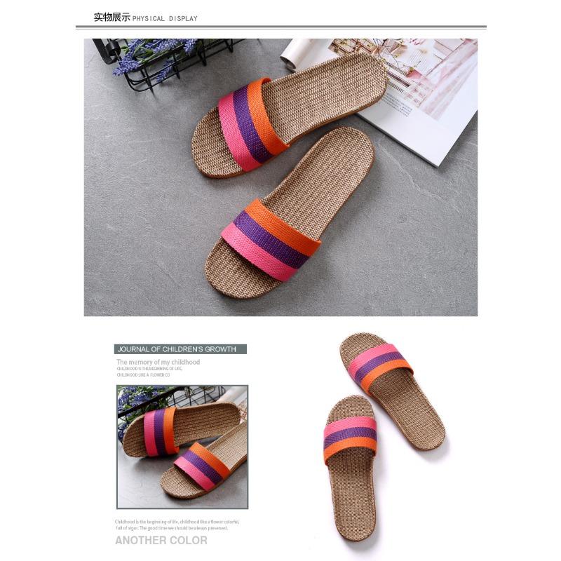 Женские льняные нескользящие летние тапочки на толстой подошве