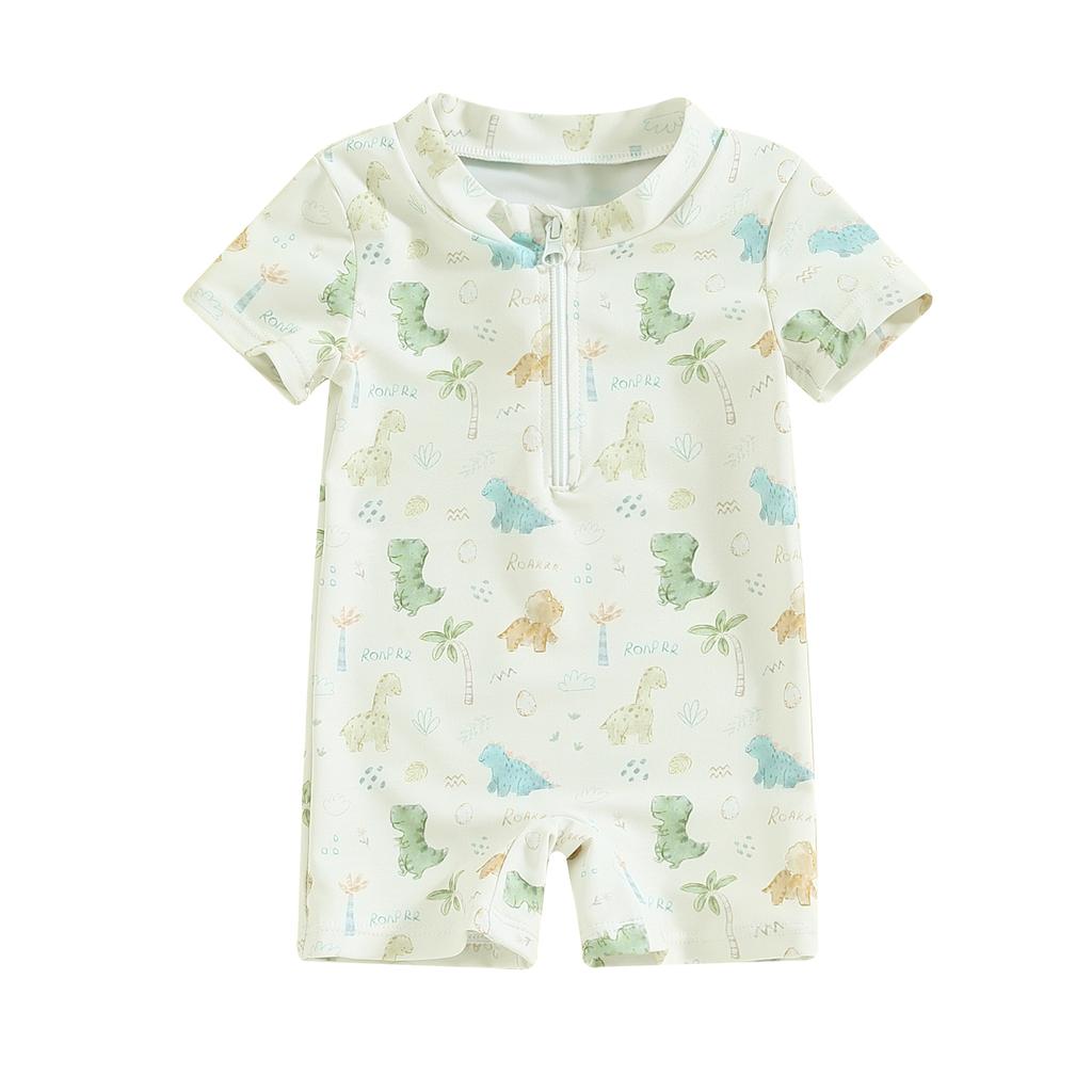 Детский летний купальник для мальчиков, повседневный комбинезон с короткими рукавами и принтом дерева/динозавра, пляжная одежда для купания