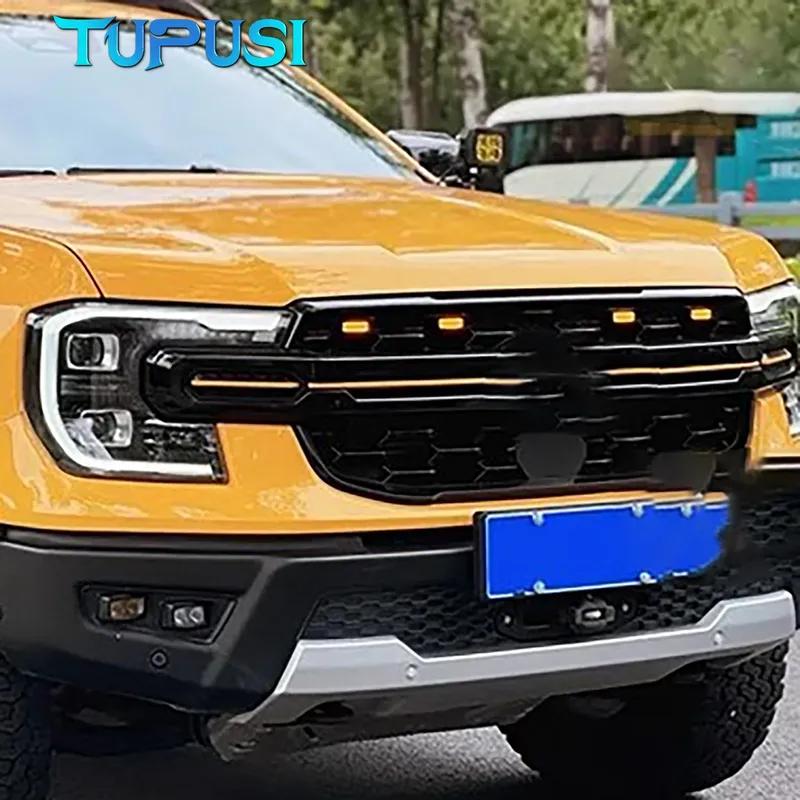Янтарно-белый для Ford Ranger Wildtrack T9 2023 2024 2025 Автомобильная передняя решетка Светодиодная подсветка Модифицированный автомобиль Дневные ходовые огни