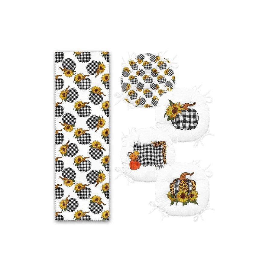 Набор подушек для стула из 5 предметов / 4 круглых подушки для стула с цифровой печатью и 1 полозок