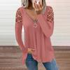 Women S V Neck Solid Casual Top With Rhinestones Long Sleeve