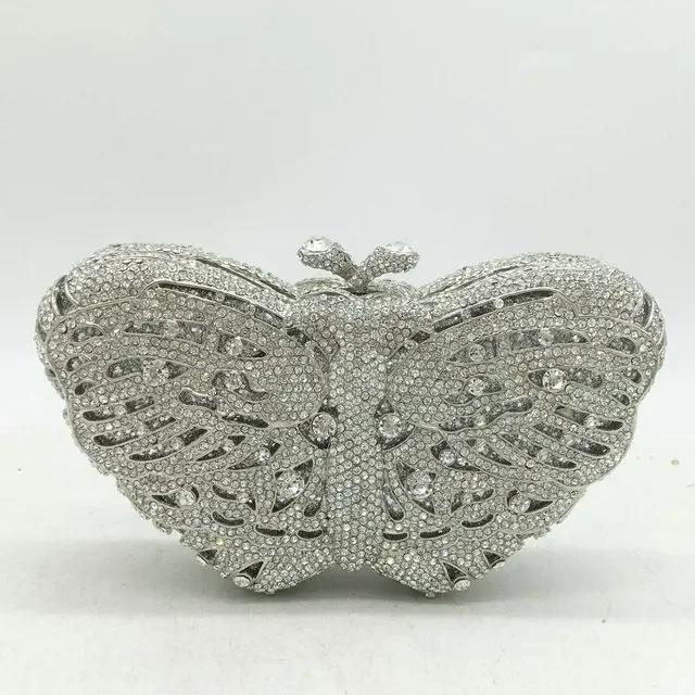 Boutique De FGG Женские синие вечерние сумки и клатчи Формальная вечеринка Ужин Клатч с кристаллами-бабочками Свадебная минодьерка