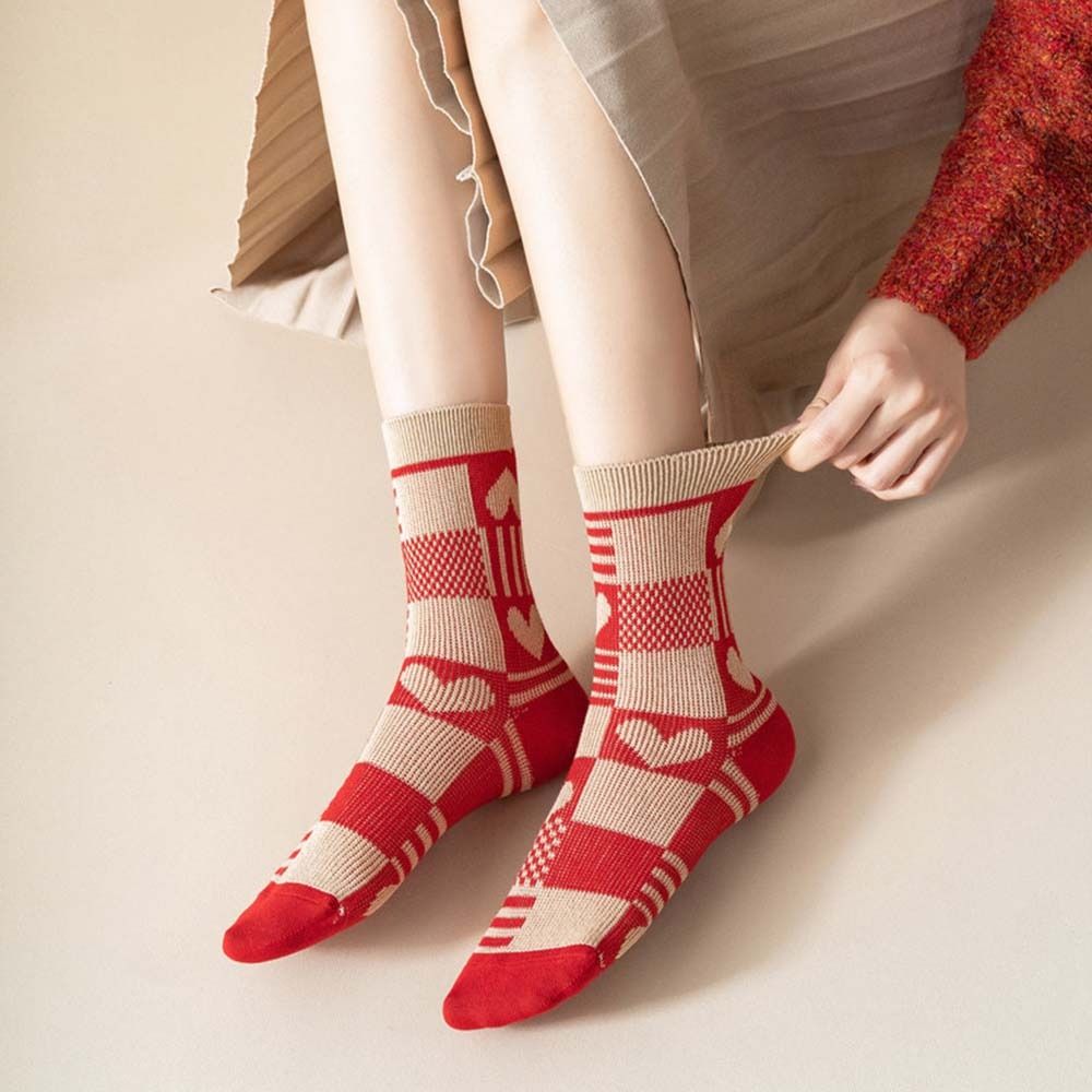 Cotton Socks New Year Women's Socks Thick Autumn Winter Red Socks Middle Tube Socks Student